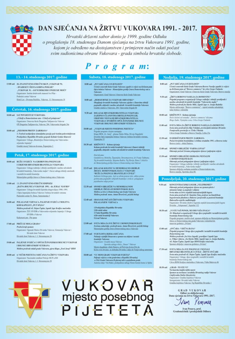 Program - Dan sjećanja na žrtvu Vukovara 2017.